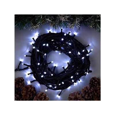 Гирлянда «Нить» 10 м, IP44, УМС, тёмная нить, 100 LED, свечение белое, мерцание белым, 220 В