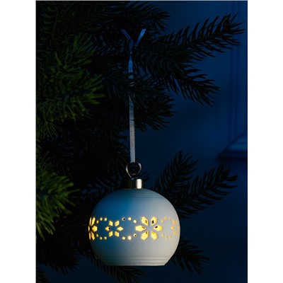 Ёлочный шар «Орнаменты», 6.9×6.9×5.9 см, 1 LED, керамика, от батареек LR44×2, свечение тёплое белое