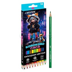 Карандаши цветные 18 цв. "Korokoro" 2М, диаметр грифеля 2,8 мм, шестигранные, в картонной коробке