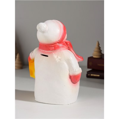 Копилка для денег «Снеговик новогодний с подарком», гипс, 19 см, красный