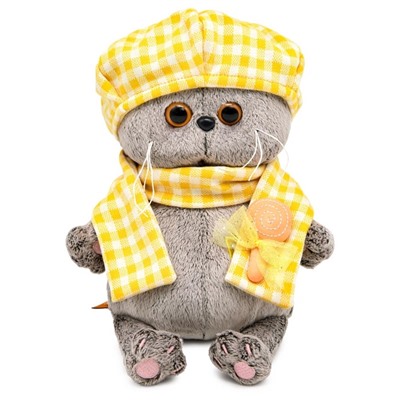 Мягкая игрушка «Кот Басик BABY в берете и шарфе в клетку», 20 см
