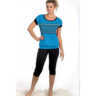 Женская пижама с бриджами и футболкой 50 (Синий)