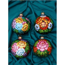 Набор из 4-х ёлочных шаров d=10 см «Неповторимый букет»