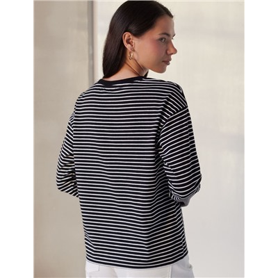 Лонгслив в полоску из премиального хлопка с эластаном