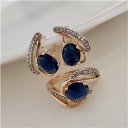 Комплект ювелирной бижутерии коллекция "Дубай" серьги и кольцо 17 р, покрытие позолота, вставка: фианиты, цвет: синий и прозрачный, арт.215.473-17