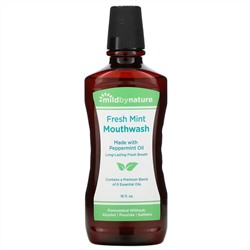 Mild By Nature, Ополаскиватель для полости рта, с маслом перечной мяты, свежее дыхание надолго, «Свежая мята», 16 жидк. унций