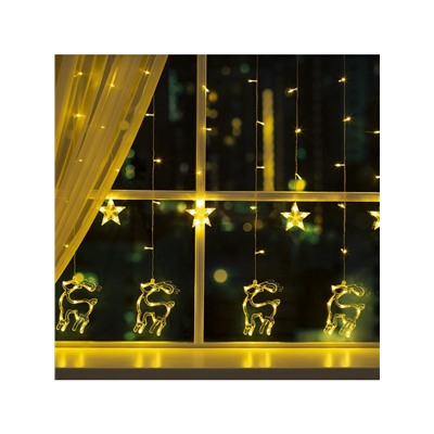 Гирлянда «Бахрома» 2.4×0.9 м с насадками «Олень», IP20, прозрачная нить, 138 LED, свечение тёплое белое, 8 режимов, 220 В