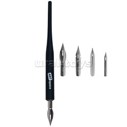 Перья каллиграфические, остроконечные, 4шт. с держателем, в пакете