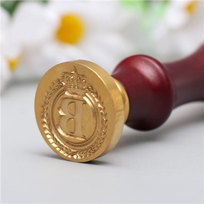 Печать для сургуча с деревянной ручкой «Корона с буквой B», 9×2.5×2.5 см