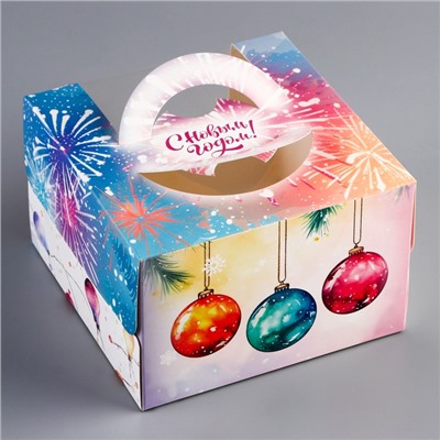 Коробка под бенто - торт с окном новогодняя «Загадай желание», 15.5×15.5×10 см