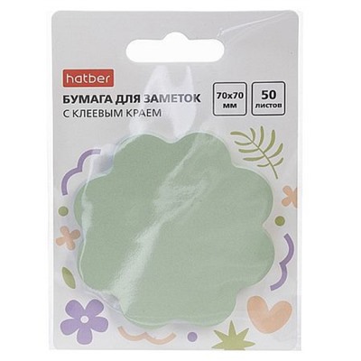 Бумага для заметок с клеевым краем 70х70 мм 50 листов фигурная "Flower" европодвес 090340 Хатбер