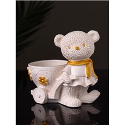Кашпо гипс «Медведица с тележкой», 10×10×6 см, слоновая кость