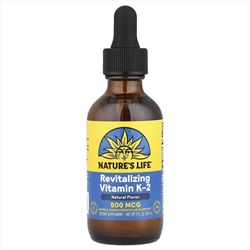 Nature's Life, Восстанавливающий витамин K2, натуральный, 500 мкг, 59 мл (2 жидк. Унции)