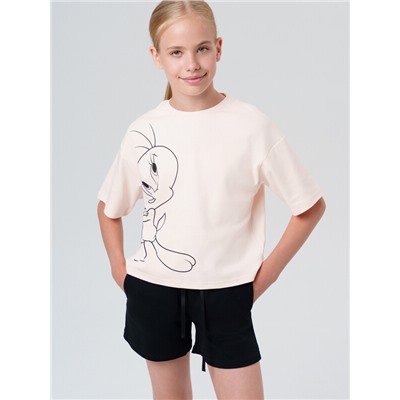 Комплект трикотажный для девочек: фуфайка (футболка), шорты