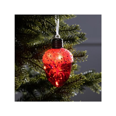 Ёлочный шар «Жёлудь красный», 12×7 см, 4 LED, от батареек, свечение тёплое белое