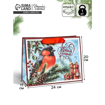 Пакет подарочный крафтовый, «С Новым Годом», 23×18×10 см