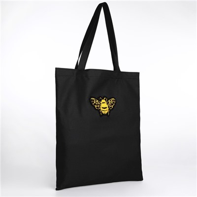Шопер текстильный с вышивкой BEE, 40×35 см, чёрный