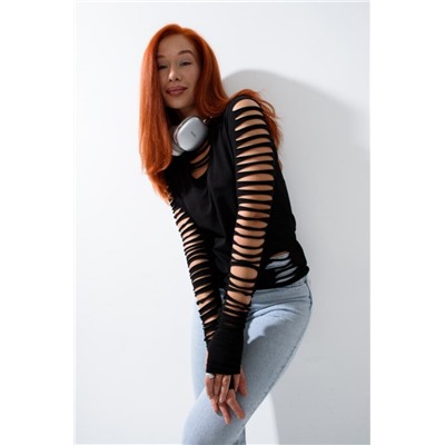 7476 Лонгслив женский (Черный)