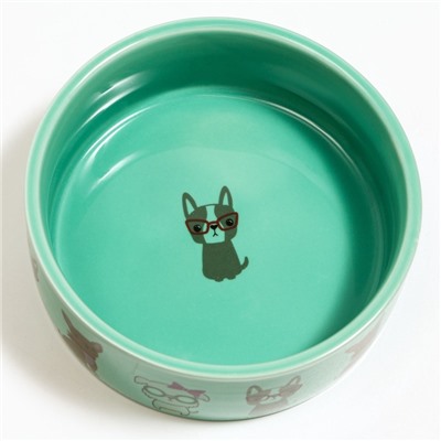 Миска керамическая «Важный пес» 250 мл - 11.5×11.5×5 см, зелёная