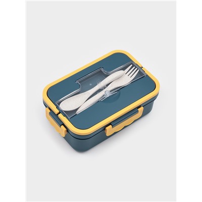 Ланч - бокс для еды Доляна, 3 секции, приборы, 1.3 л, 15.5×7.5×21.5 см, пластик, синий