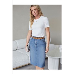 Джинсовая юбка с декоративной стиркой из эластичного облегченного денима VILATTE, 1230670