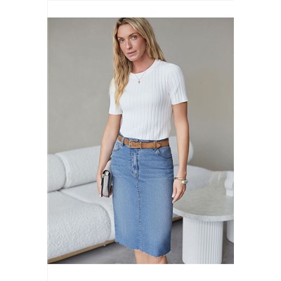 Джинсовая юбка с декоративной стиркой из эластичного облегченного денима VILATTE, 1230670