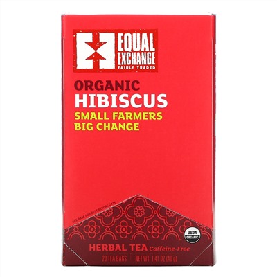Equal Exchange, Organic Hibiscus Herbal Tea, Caffeine-Free, 20 Tea Bags, 1.41 oz (40 g)