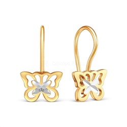 Серьги детские из золочёного серебра на петле с алмазной огранкой - Бабочки 925 пробы ДС-037з