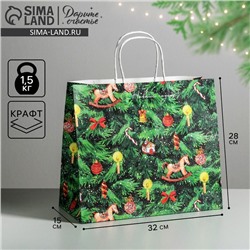 Пакет подарочный новогодний крафтовый «Новогодняя ёлочка», 32×28×15 см