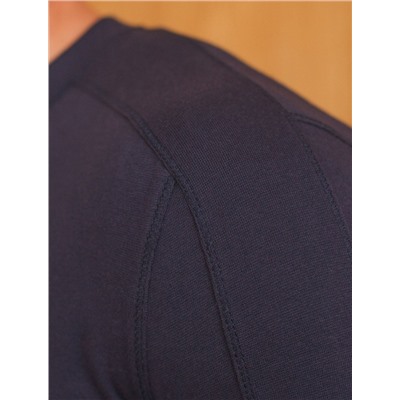 Лонгслив с воротником на пуговицах и декоративными швами из премиального хлопка с эластаном