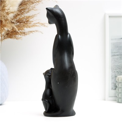 Фигурка гипс «Кошка с котенком», чёрная в золоте, 21×7×7 см