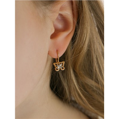 Серьги детские из золочёного серебра на петле с алмазной огранкой - Бабочки 925 пробы ДС-037з