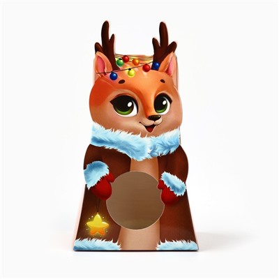 Коробка новогодняя складная с окном «Оленёнок», 9×16.5×6 см