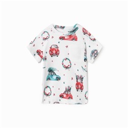 Футболка детская MINAKU New Year's cars, рост 62-68 см, белая