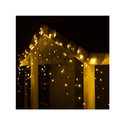 Гирлянда «Бахрома» 3×0.6 м, IP44, УМС, тёмная нить, 100 LED, свечение тёплое белое, мерцание, 24 В