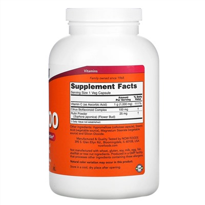 Now Foods, C-1000, витамин С, 500 вегетарианских капсул