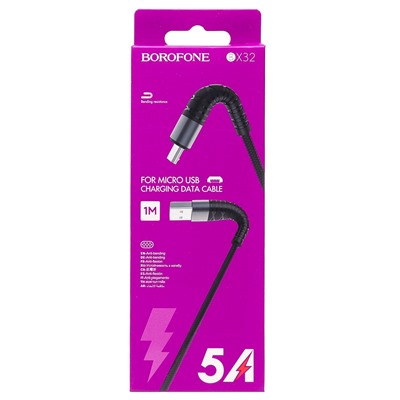 Кабель USB - micro USB Borofone BX32 Munificent 12W 100см 2,4A  (black)