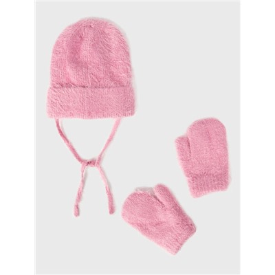 Комплект трикотажный для девочек: шапка, варежки