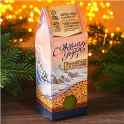 Подарочный набор новогодний «С Новым годом»: чай травяной 20 г и крем-мед 120 г