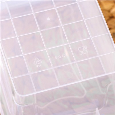 Контейнер пищевой RICCO, 900 мл, 18×11×8 см, пластик, прямоугольный, прозрачный, ручки МИКС