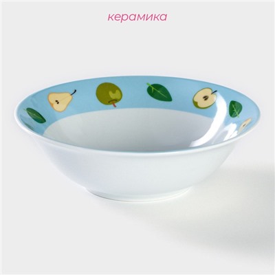 Детская тарелка глубокая Доляна «Тигрёнок с грушами», 400 мл, d=15 см, керамика, белая, голубая