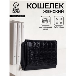 Кошелёк женский «Кайман» на кнопке, 10×3×8 см, с текстурой, чёрный