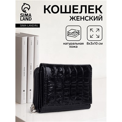 Кошелёк женский «Кайман» на кнопке, 10×3×8 см, с текстурой, чёрный