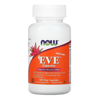 Now Foods, Eve, эффективные мультивитамины для женщин, без железа, 120 растительных капсул