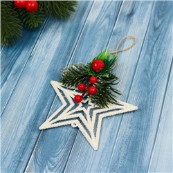 Ёлочная игрушка «Зимнее волшебство. Звезда, ягодки на ветке» пластик, 10×10 см, белый