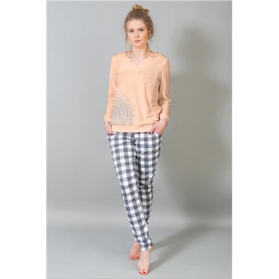 Женский домашний костюм с брюками и кофтой 184 (Персиковый)