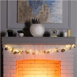 УЦЕНКА Гирлянда «Нить», 1.5 м, роса, с насадками «Шишки и ветки», IP20, 30 LED, батарейки CR2032×2 (в комплекте), серебристая нить, свечение тёплое белое