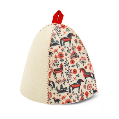 Шапка для бани и сауны «Мезенские кони», полиэфир 70%, шерсть 30%