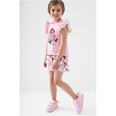 Комплект для девочек: джемпер трикотажный (футболка), шорты текстильные PLAYTODAY, 1243357