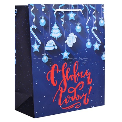 Бумажный пакет для сувенирной продукции с ламинацией, с шириной основания 26 cм